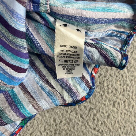 Robert Graham Shirt Mens Large Blue Stripe Button Flip Cuff Classic Fit Cotton - Picture 6 of 11